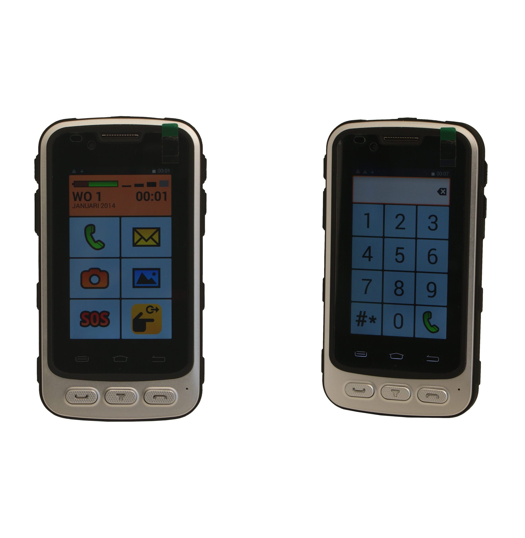 Older woman smiling while using a smartphone.